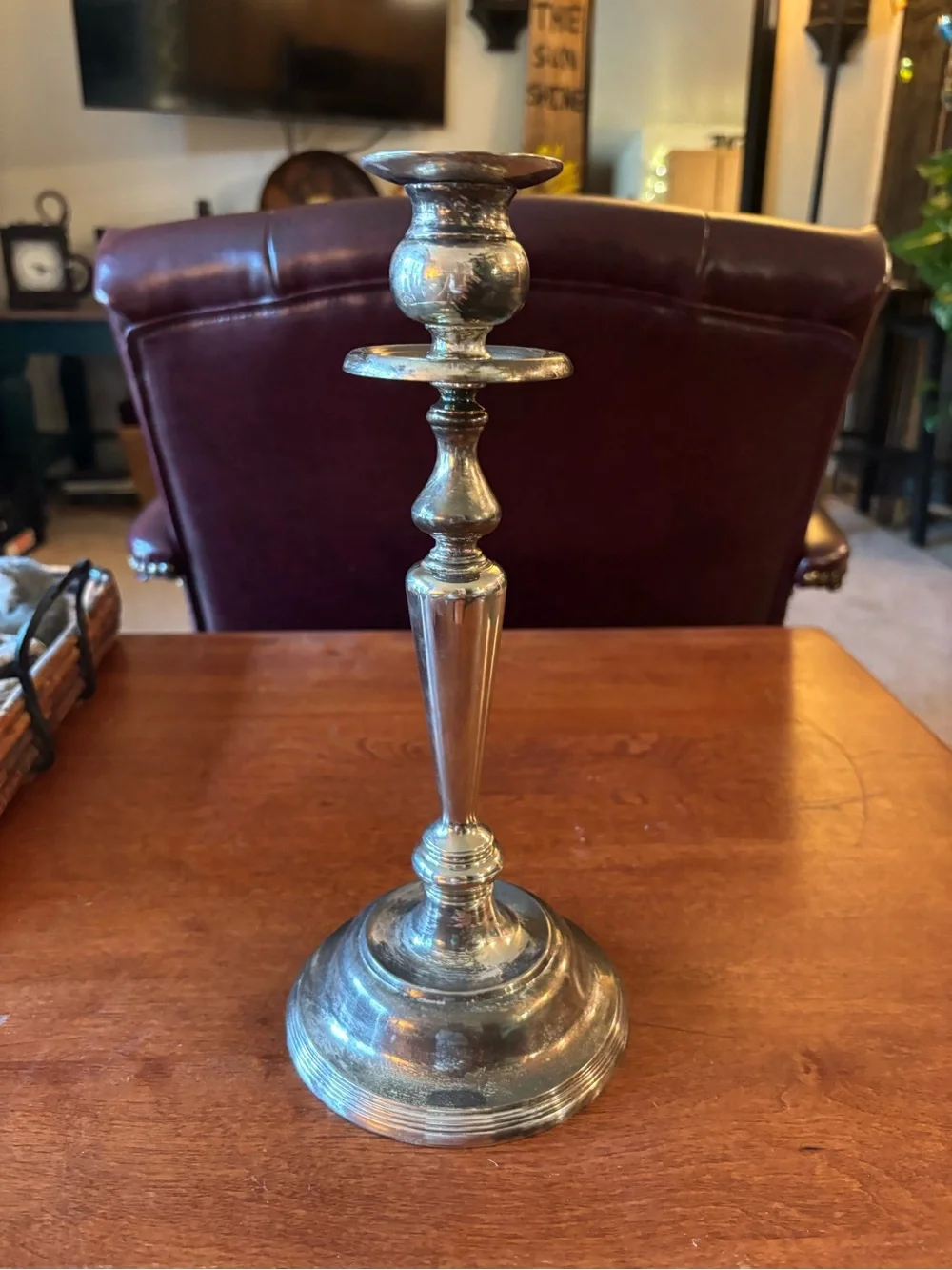 Silver Plated 11” Candlestick with Natural Patina